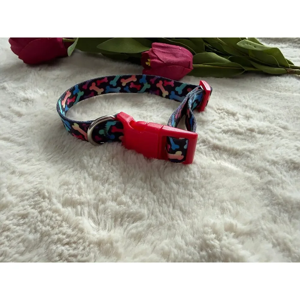 Dog Collar Adjustable Pink Dog Bones NEW